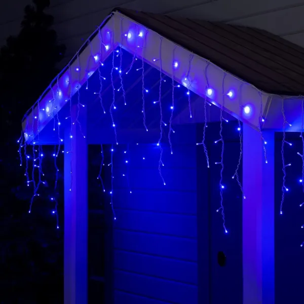 Гирлянда "Бахрома" уличная, УМС, 3х0.6 м, 160 LED, SMD (яркие), провод белый ПВХ, синий