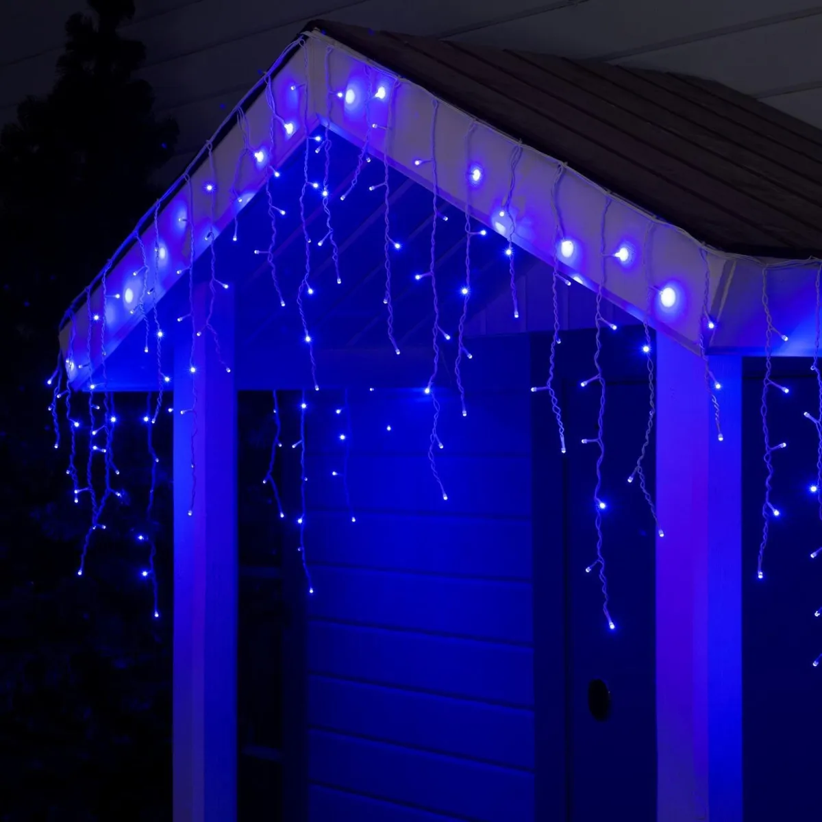 Гирлянда "Бахрома" уличная, УМС, 3х0.6 м, 160 LED, SMD (яркие), провод белый ПВХ, синий