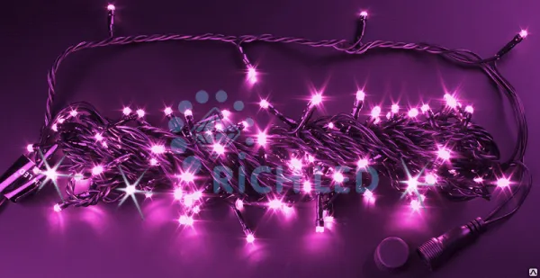 Светодиодная гирлянда Rich LED нить черная 10 м 24В мерцающая розовый