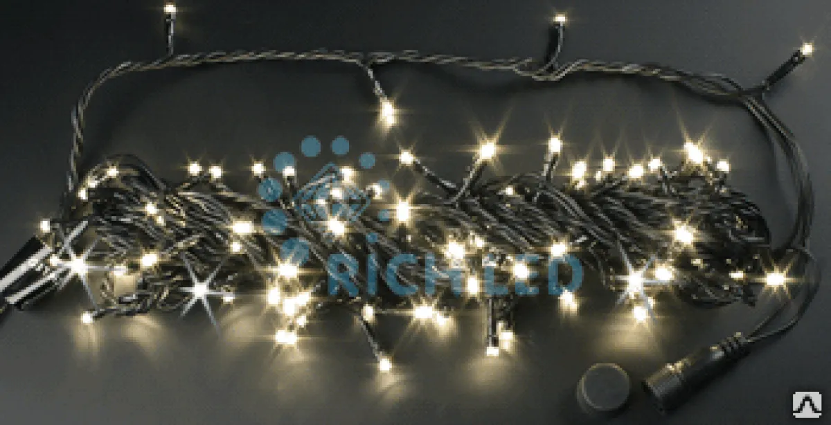 Светодиодная гирлянда "Нить" Rich LED черная 10 м 24В мерцающая, тепло-белый