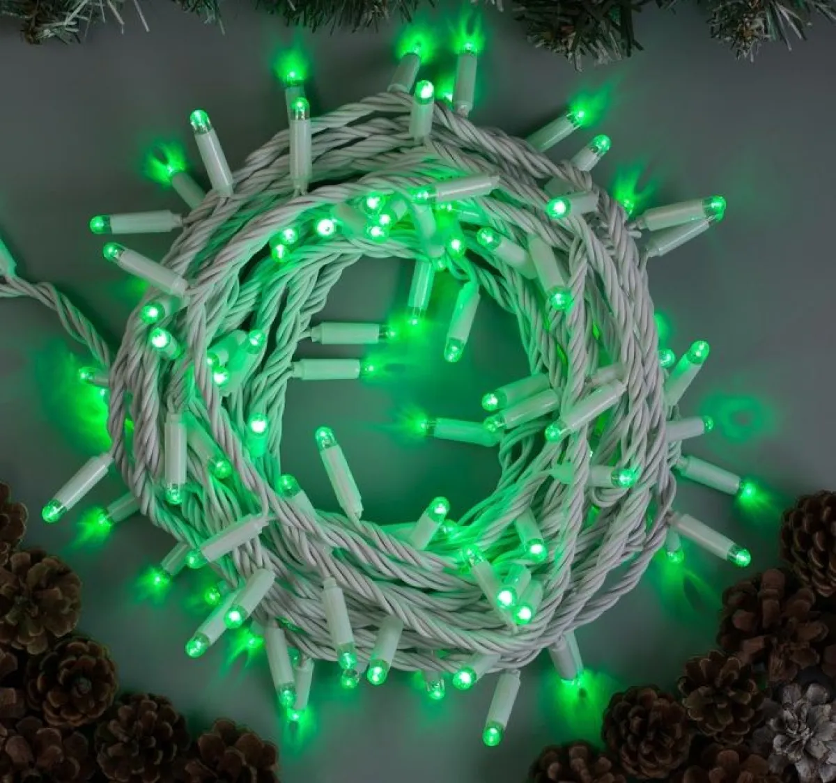 Гирлянда "Нить" уличная, УМС, провод белый, 10 м, 100 LED, 220 В, 3 Вт, стыкуется, IP65, зелёный