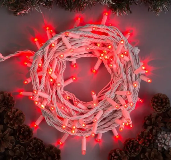 Гирлянда "Нить" уличная, УМС, провод белый, 10 м, 100 LED, 220 В, 3 Вт, стыкуется, IP65, красный
