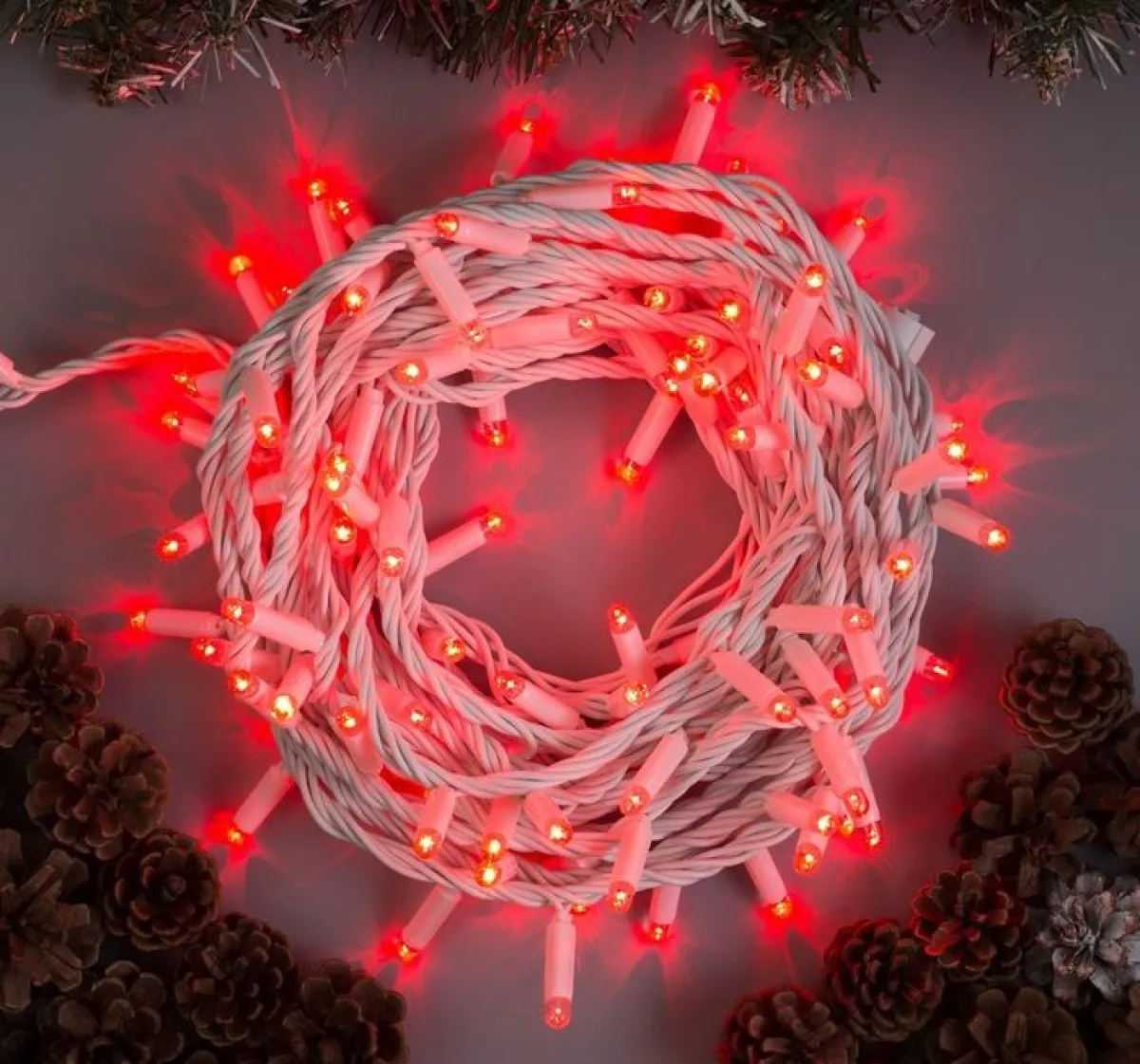 Гирлянда "Нить" уличная, УМС, провод белый, 10 м, 100 LED, 220 В, 3 Вт, стыкуется, IP65, красный