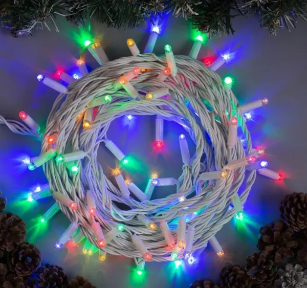 Гирлянда "Нить" уличная, УМС, провод белый, 10 м, 100 LED, 220 В, 3 Вт, стыкуется, IP65, разноцветный