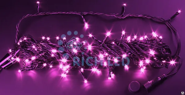 Светодиодная гирлянда "Нить" Rich LED черная 10м 24В постоянного свечения розовый