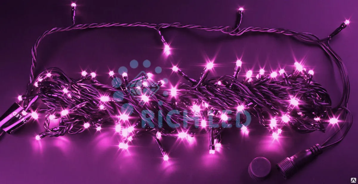 Светодиодная гирлянда "Нить" Rich LED черная 10м 24В постоянного свечения розовый