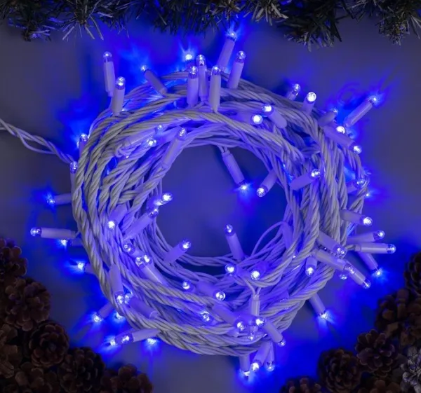 Гирлянда "Нить" уличная, УМС, провод белый, 10 м, 100 LED, 220 В, 3 Вт, стыкуется, IP65, синий