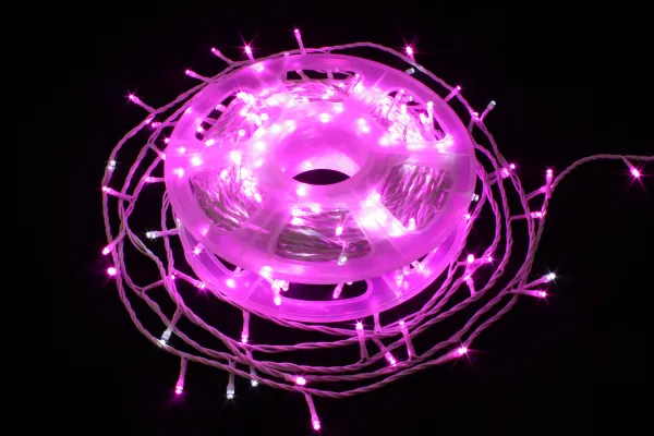 Гирлянда "Нить" ПВХ 220 В 400 LED 40 м, flash-w, провод белый, диаметр 2 мм, IP54, розовый