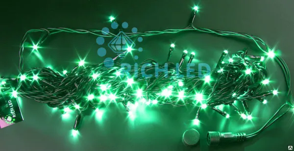 Светодиодная гирлянда Rich LED нить черная 24В постоянного свечения зеленый