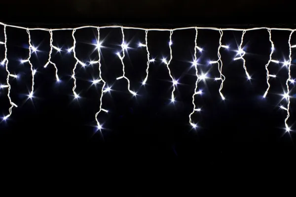 Гирлянда "Бахрома" 3x0.6 м, 100 LED, провод белый каучук, мерцает, IP65, белый