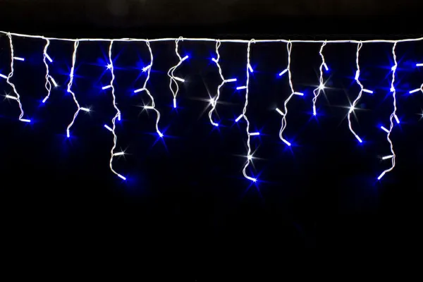 Гирлянда "Бахрома" 3x0.6 м, 100 LED, провод белый каучук, мерцает, IP65, синий
