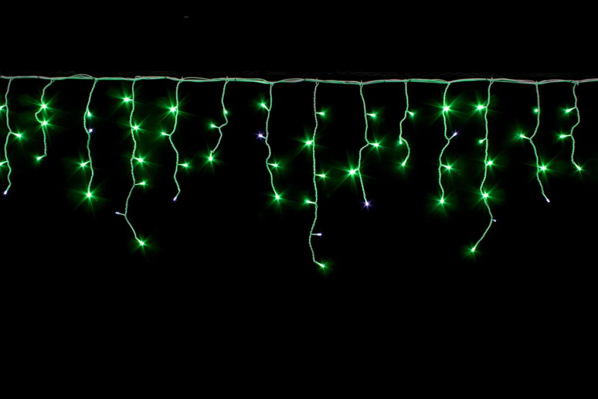 Гирлянда "Бахрома" 6x0.6 м, 204 LED, провод белый ПВХ, мерцает, IP54, зелёный
