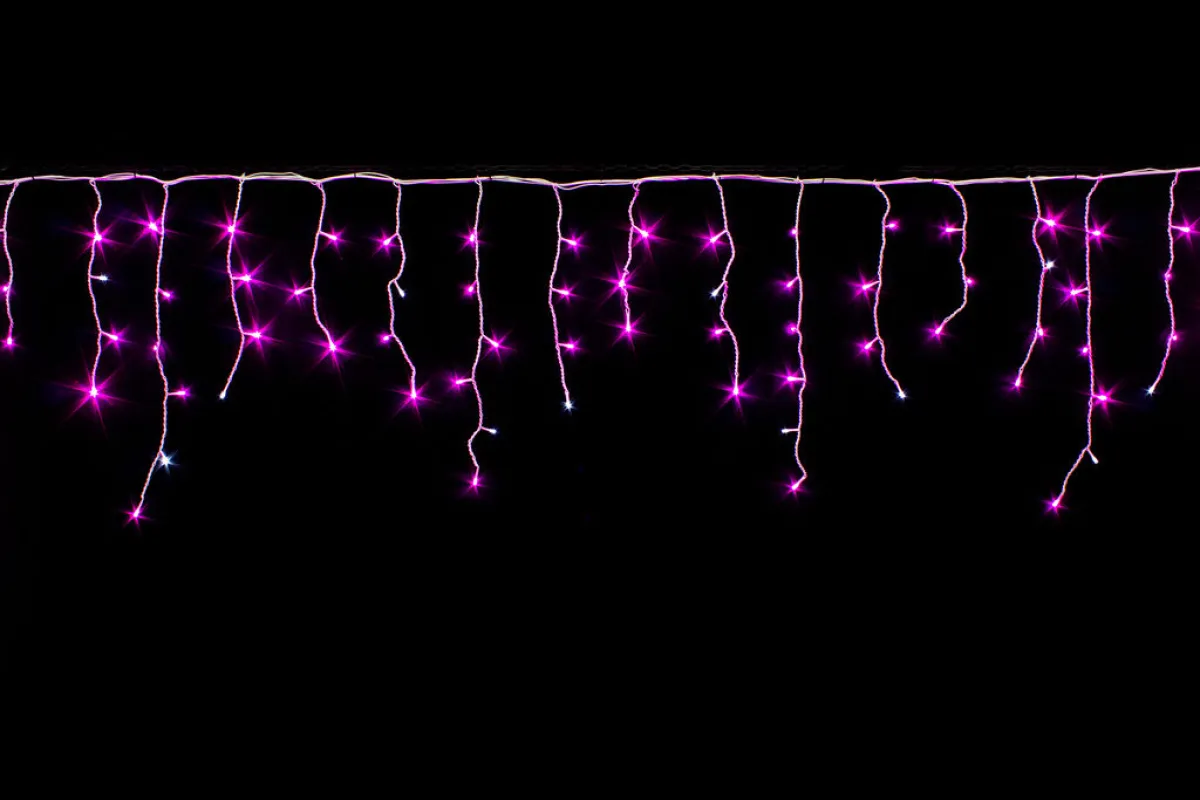 Гирлянда "Бахрома" 6x0.6 м, 204 LED, провод белый ПВХ, мерцает, IP54, розовый