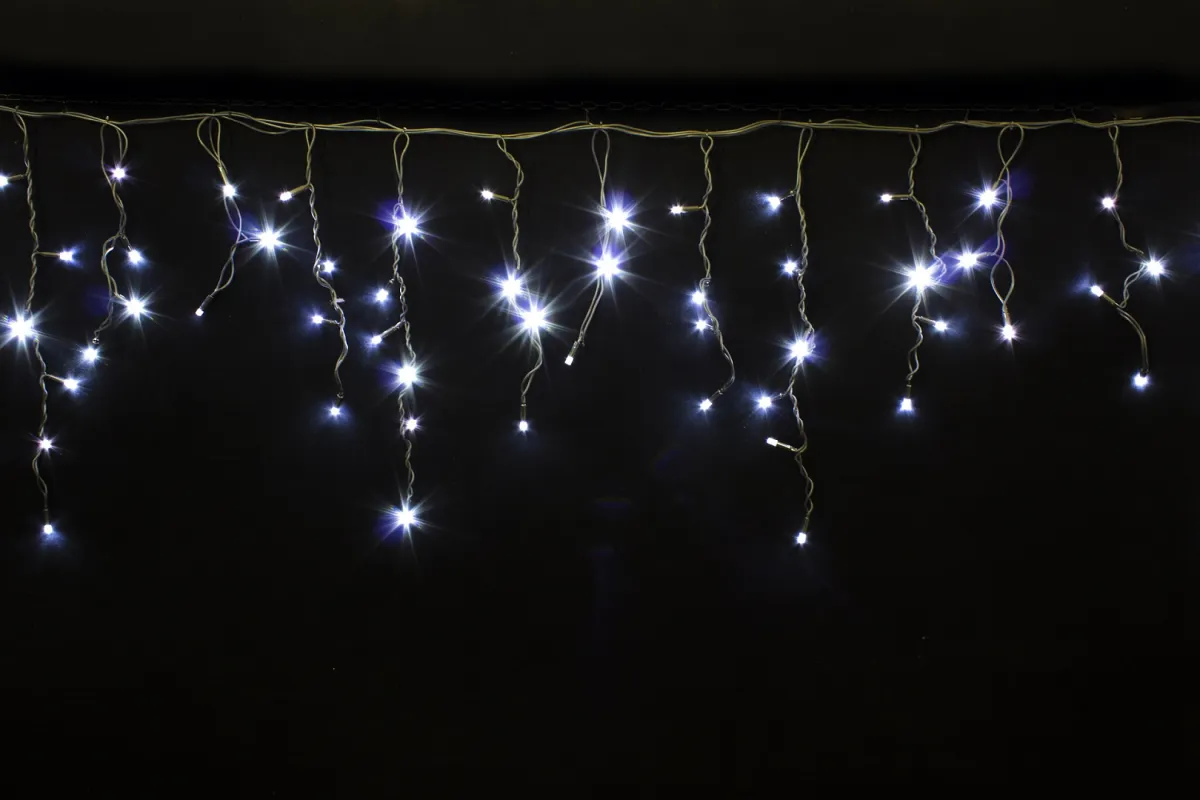 Гирлянда "Бахрома" уличная 5 м, 170 LED, мерцает, провод чёрный каучук, IP65, белый