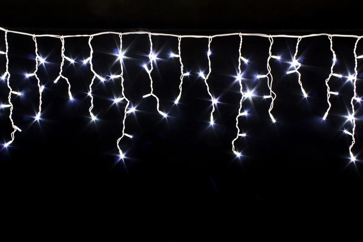 Гирлянда "Бахрома" уличная 5 м, 170 LED, мерцает, провод белый каучук, IP65, белый