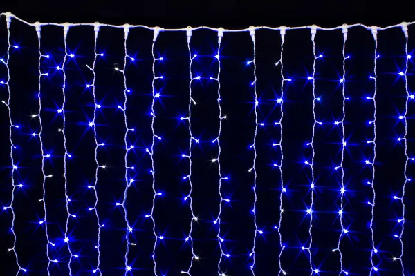 Гирлянда "Занавес (дождь)" уличная 2×1,5 м, 210 LED, мерцает, провод белый ПВХ, IP54, синий