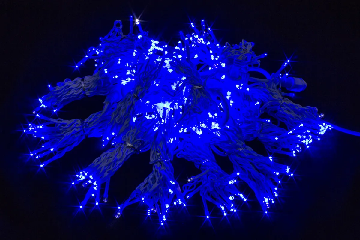 Гирлянда "Занавес (дождь)" уличная 2×3 м, 420 LED, мерцает, провод белый ПВХ, IP54, синий — фото 2