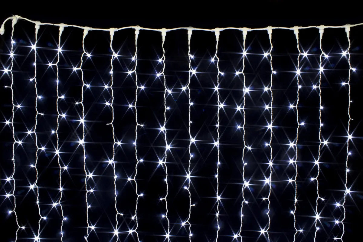 Гирлянда "Занавес (дождь)" уличная 2×6 м, 840 LED, мерцает, провод белый ПВХ, IP54, белый
