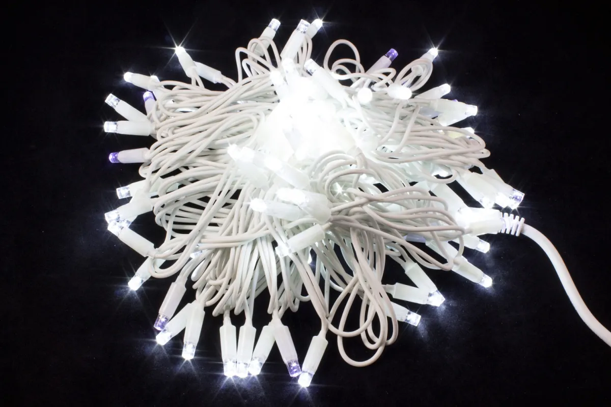 Гирлянда "Нить" уличная 100 LED, 10 м, 24 В, постоянное свечение, провод белый каучук, IP65, белый