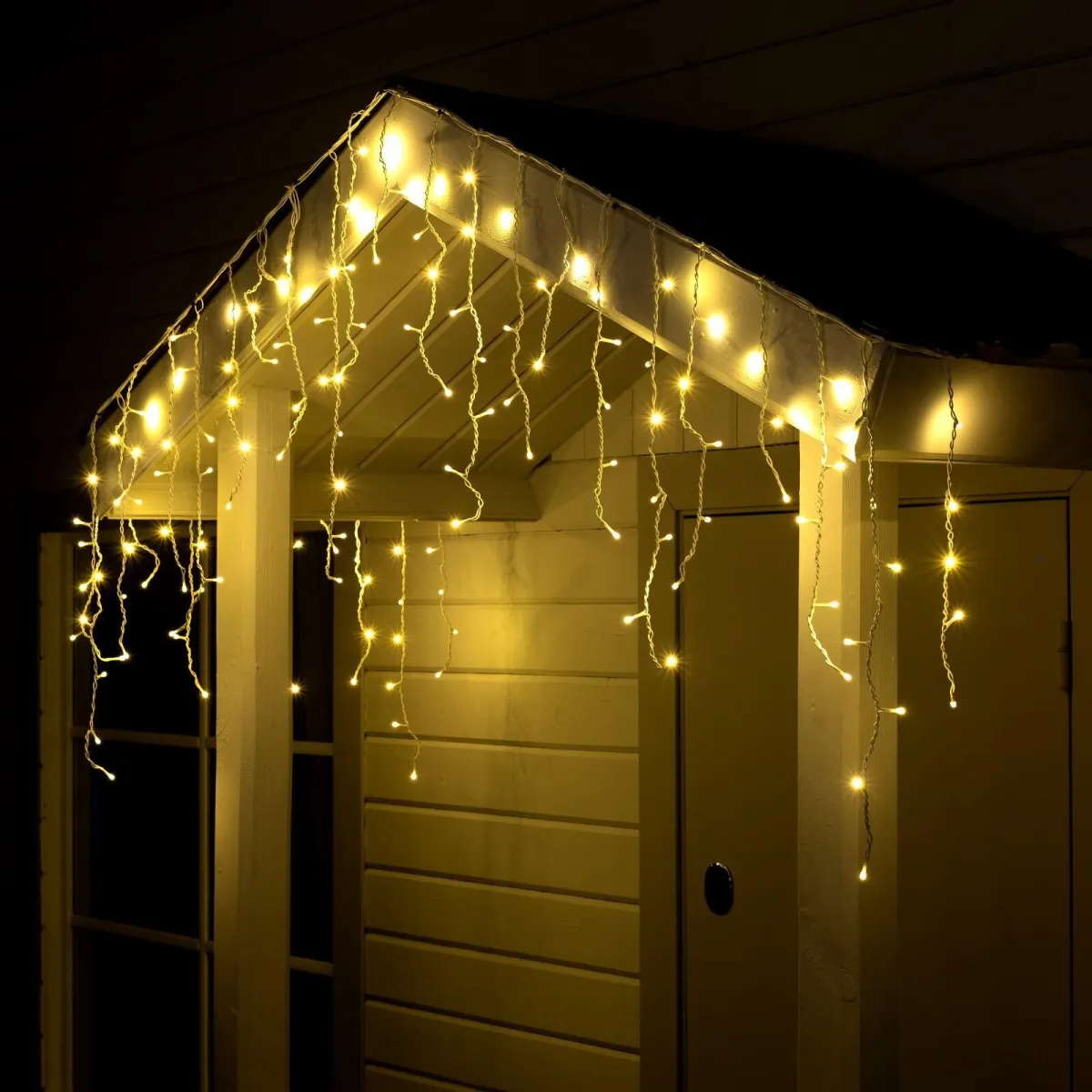 Гирлянда "Бахрома" уличная, УМС, 3х0.6 м, 160 LED, SMD (яркие), провод белый ПВХ, тёплый белый