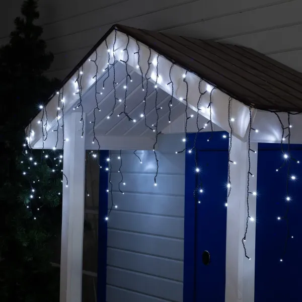 Гирлянда "Бахрома" уличная, 3х0.6 м, 160 LED, провод черный ПВХ, разноцветная