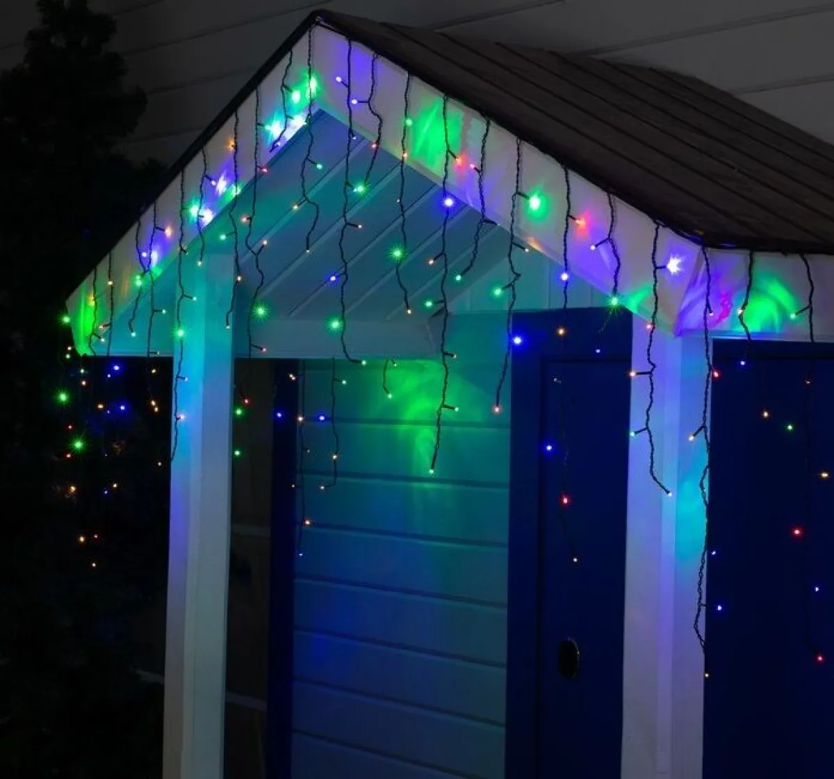 Гирлянда "Бахрома" уличная, 3х0.6 м, 160 LED, провод черный ПВХ, разноцветная — фото 3