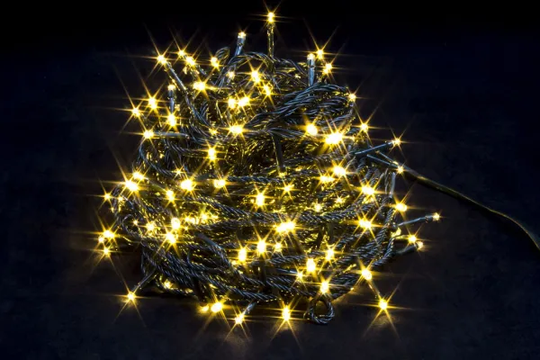 Гирлянда "Нить", 16 м, 200 LED, 220 В, 8 режимов, зеленый провод, теплый белый