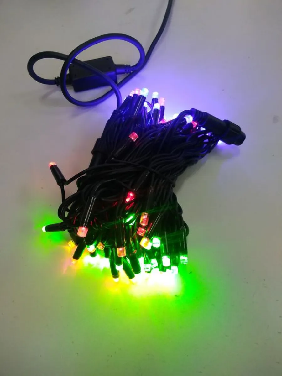 Гирлянда "Нить" уличная, 10 м, 80 LED, провод зеленый каучук, 220 В, стыкуется, IP65, разноцветная (1 диод 2 цвета)
