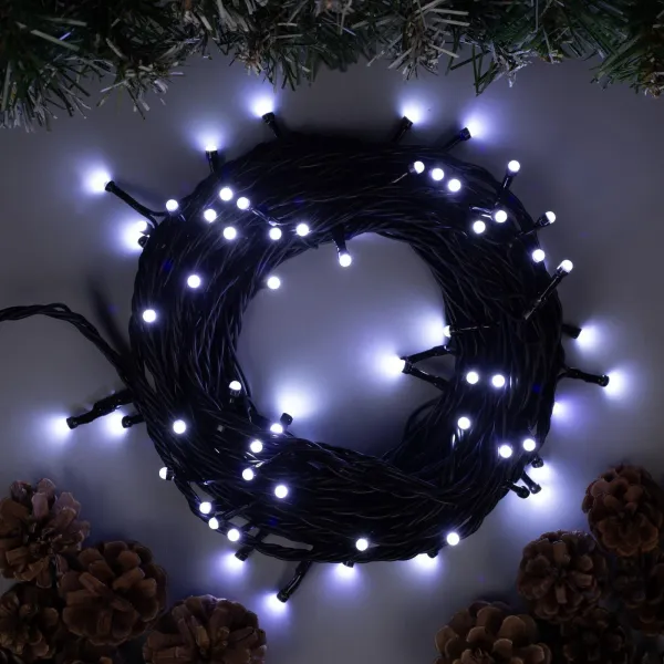 Гирлянда "Нить" уличная, УМС, провод черный, 10 м, 100 LED, 220 В, 3 Вт, стыкуется, разноцветная