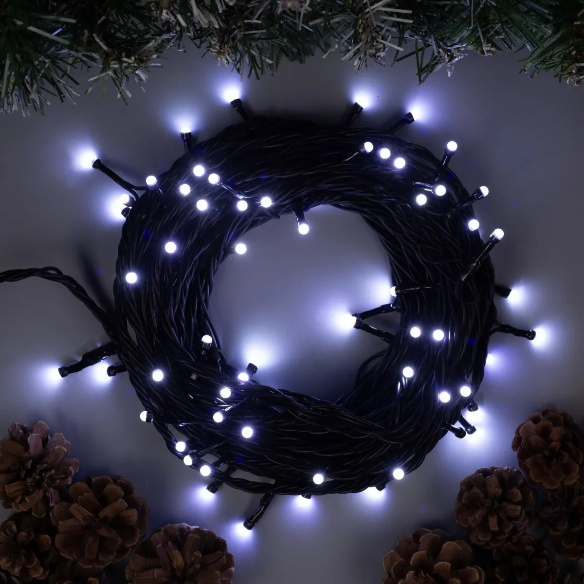 Гирлянда "Нить" уличная, УМС, провод черный, 10 м, 100 LED, 220 В, 3 Вт, стыкуется, разноцветная