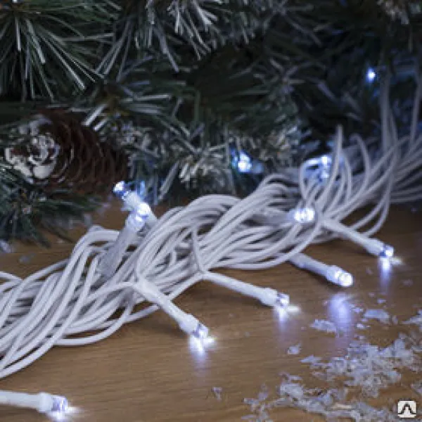 Гирлянда "Нить" уличная, УМС, провод белый, 10 м, 100 LED, 220 В, 3 Вт, стыкуется, разноцветная