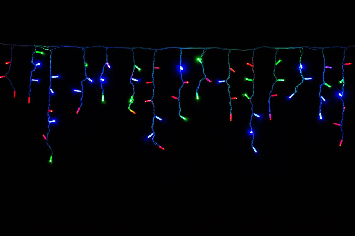 Гирлянда "Бахрома" 3x0.7 м, 72 LED, провод белый каучук, IP65, разноцветная