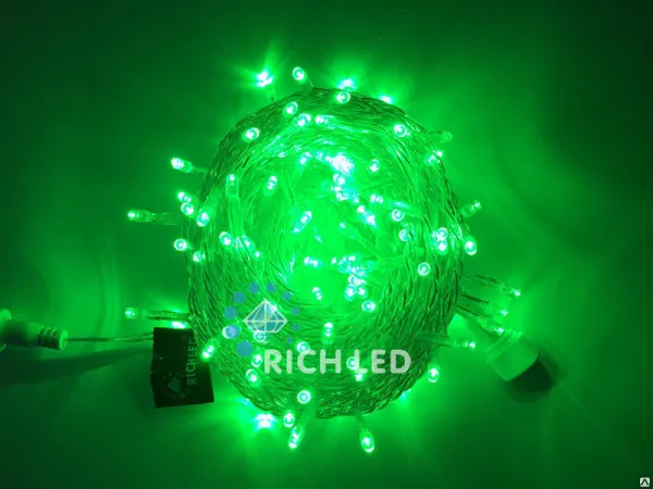 Светодиодная гирлянда Rich LED нить прозрачная 10 м 24В мерцающая зеленый