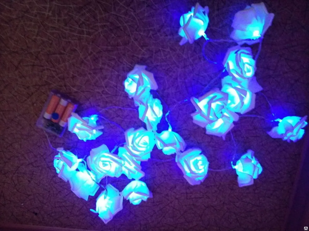 Гирлянда "Роза" 20 LED, 2 м, на батарейках (ААх3), разноцветная — фото 3