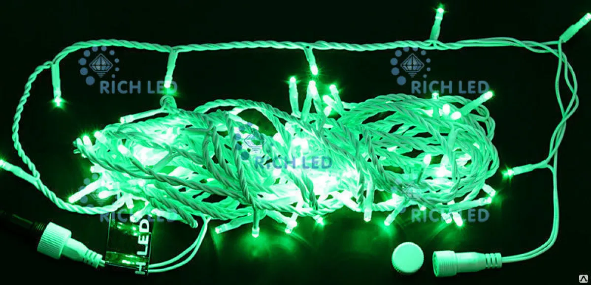 Светодиодная гирлянда Rich LED нить белая 24В постоянного свечения, зеленый