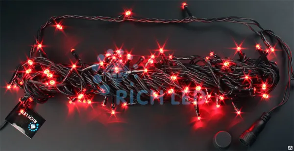 Светодиодная гирлянда "Нить" Rich LED черная 10м 24В постоянного свечения, красный