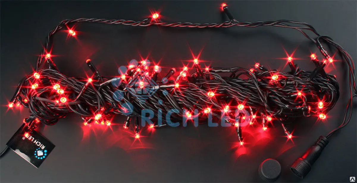Светодиодная гирлянда "Нить" Rich LED черная 10м 24В постоянного свечения, красный