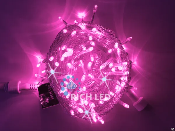 Светодиодная гирлянда Rich LED Нить 10 м, 24В, мерцающая, розовый