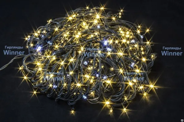 Гирлянда "Нить" 24 В, 400 LED, 40 м, flash-w, провод черный, диаметр 2 мм, соединяется, тепло-белый