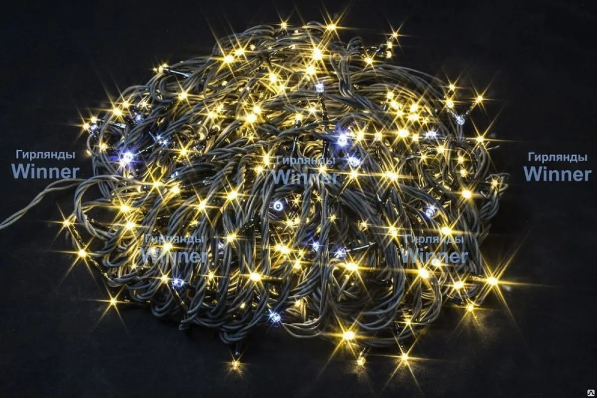 Гирлянда "Нить" 24 В, 400 LED, 40 м, flash-w, провод черный, диаметр 2 мм, соединяется, тепло-белый