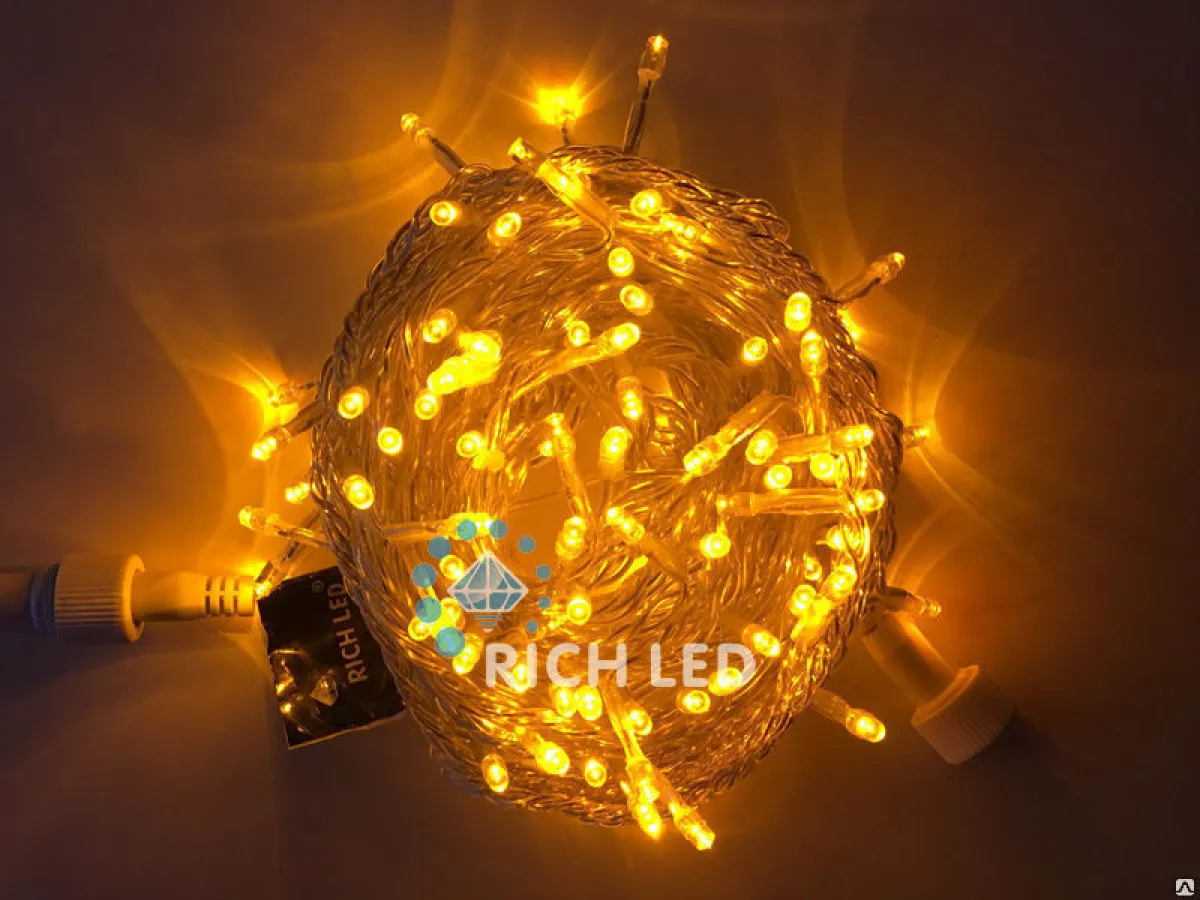 Светодиодная гирлянда Rich LED Нить 10 м, 24В, мерцающая, желтый