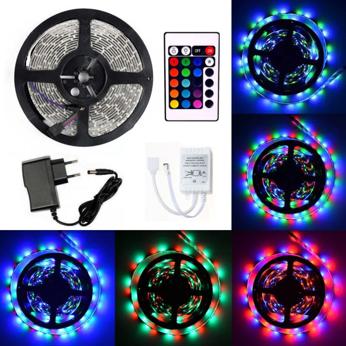 Светодиодная лента LED 5м RGB, пульт, от сети